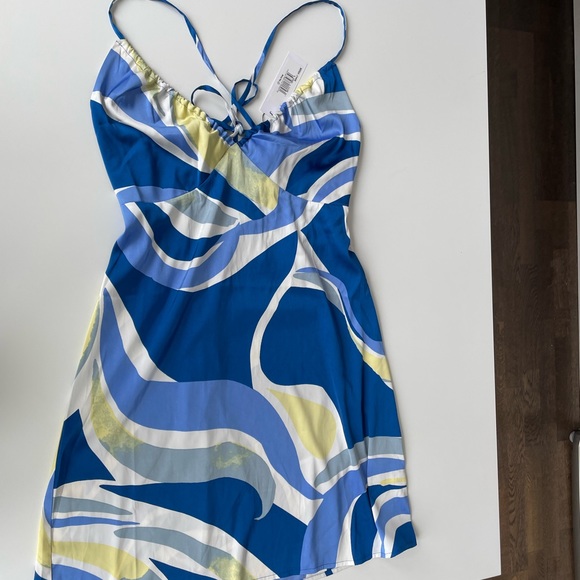 Blue Abstract Print String Halter Neck Mini Dress Lauren Wolfe - Picture 6 of 10
